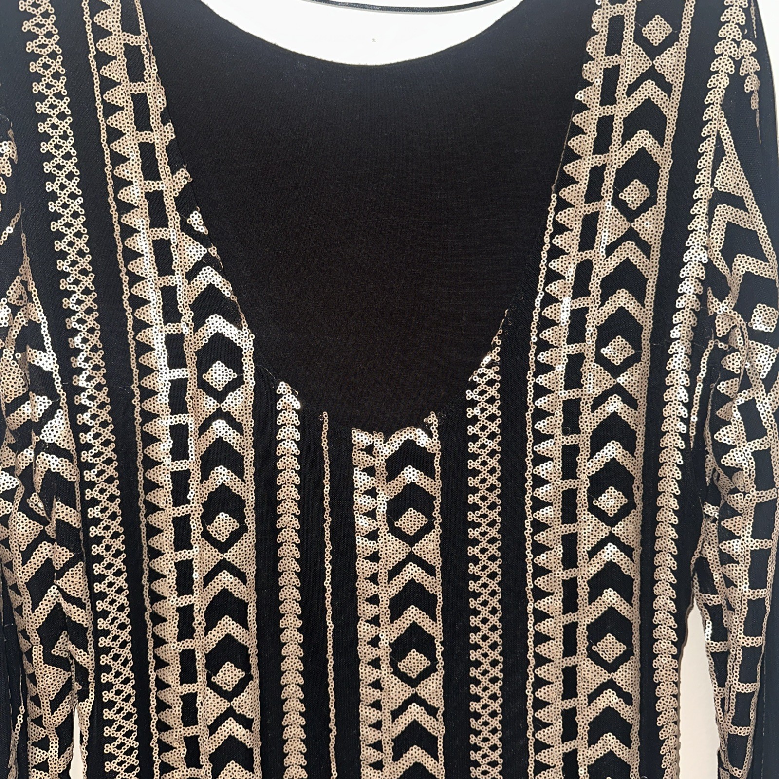 New Vila Clothes Gold Black Sequin Long Sleeve Pullover Party Dress Size Large