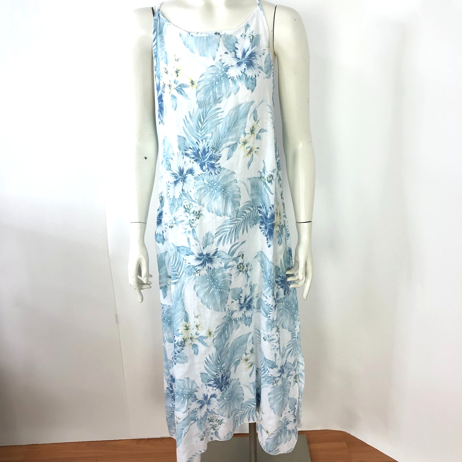 Lungo L’Arno Medium 100% Linen Sleeveless Below Knee Dress Blue MINT