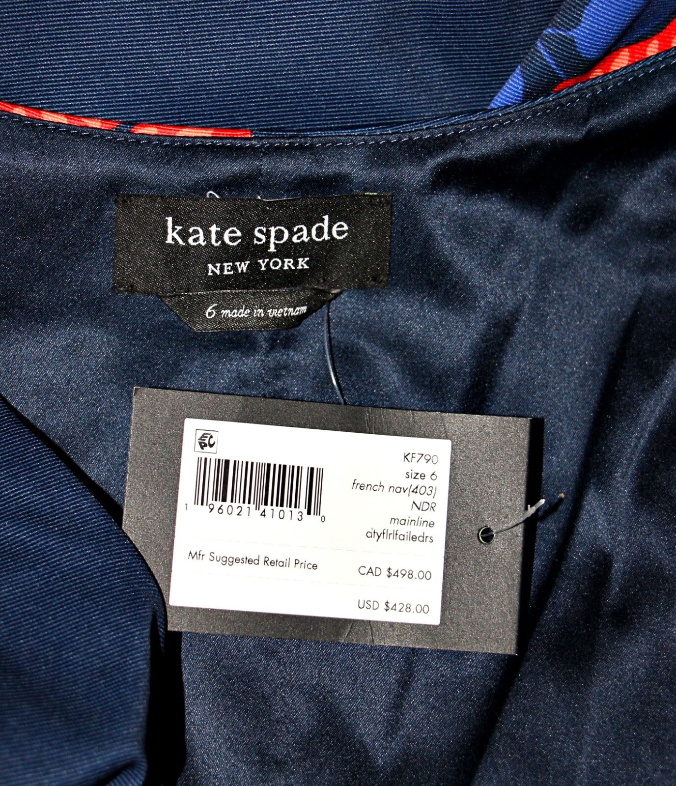 Kate Spade Dotty Floral Faille Cocktail Dress in French Navy sz 4, 6, 10 $498