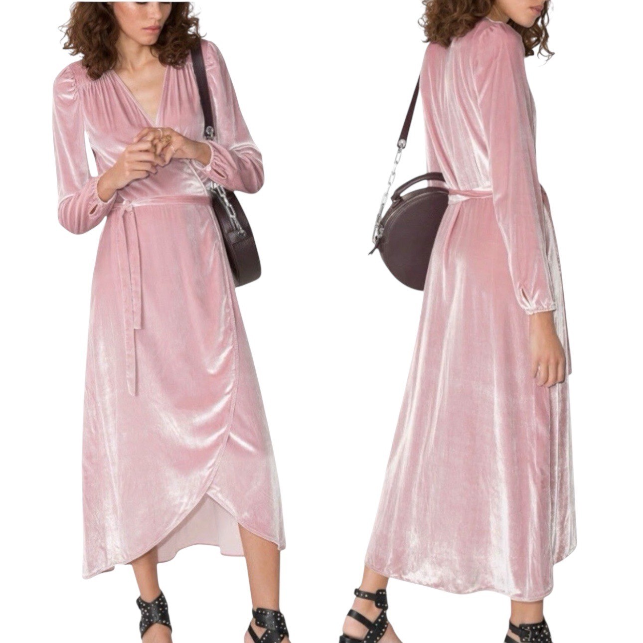 Los Angeles Atelier Other Stories Velvet Wrap Midi Dress Sz 6 Coquette Romantic