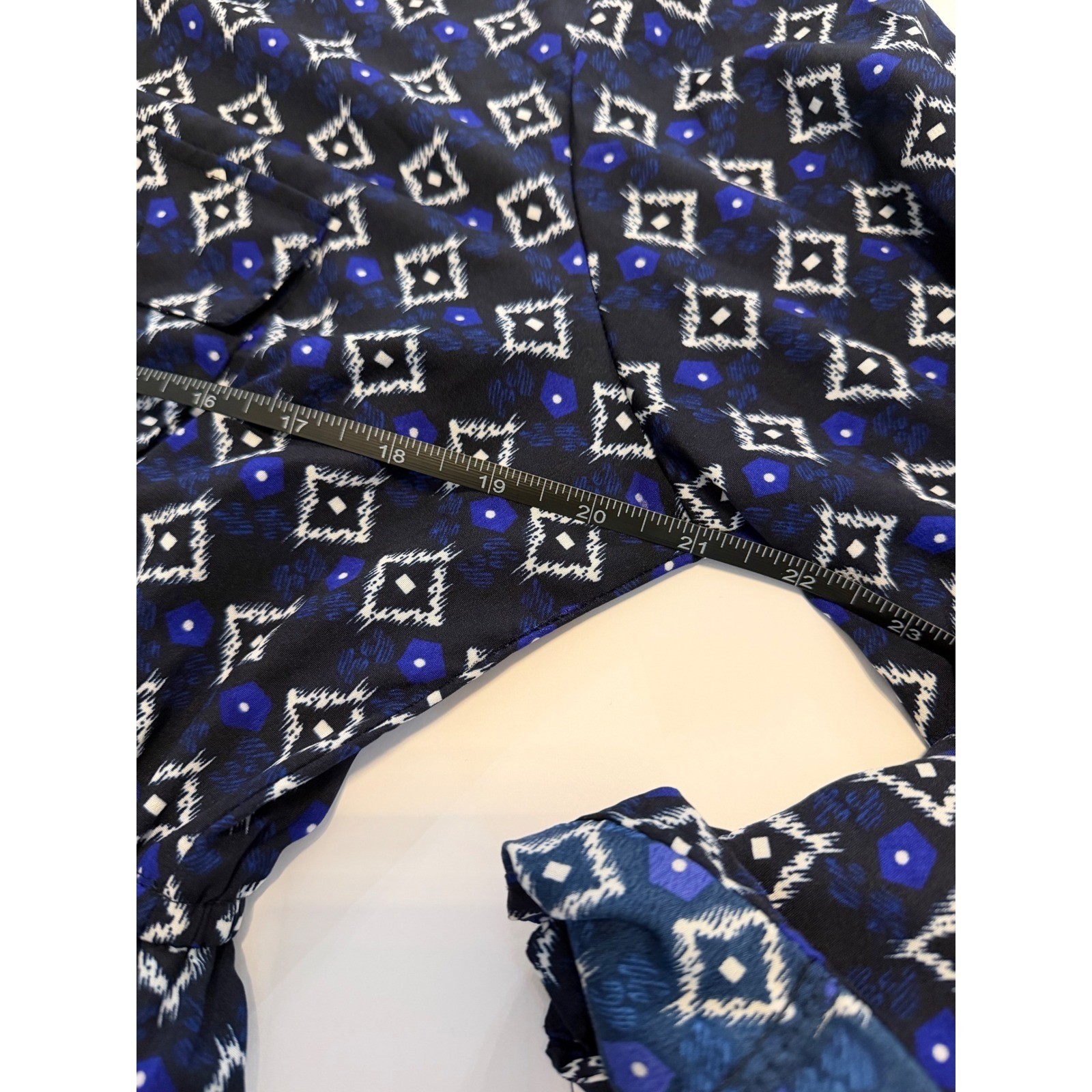 Indulge in Style Wms 1X Blue Ikat Print Button Front Shirt Dress Roll Tab Sleeve