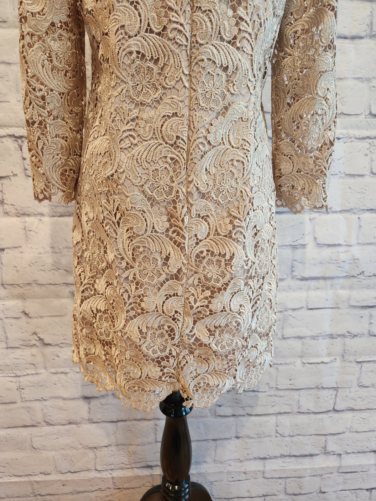 WHBM Lace Overlay Special Occasion Shift Dress Champagne Beige Size 8