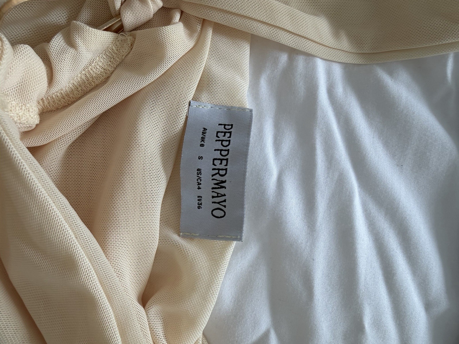 Peppermayo S Beige Halter Ruched Mesh Bodycon Mini Dress Sleeveless