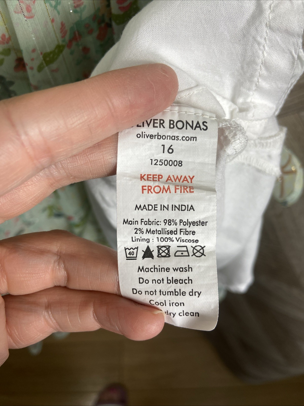 Oliver Bonas Sheer Floaty Leaf Print Midi Dress Ruffle Metallic Detail Size 16