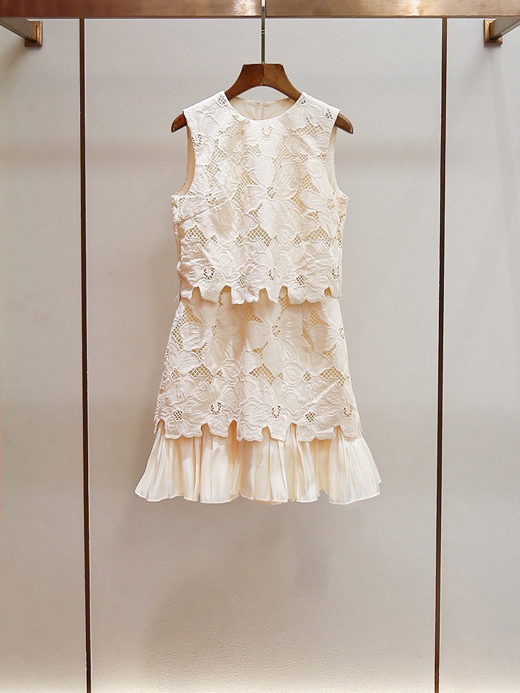 🎁🎁Authentic Sandro Women Flower Hollow Splice Round Neck Straight Dresses SML
