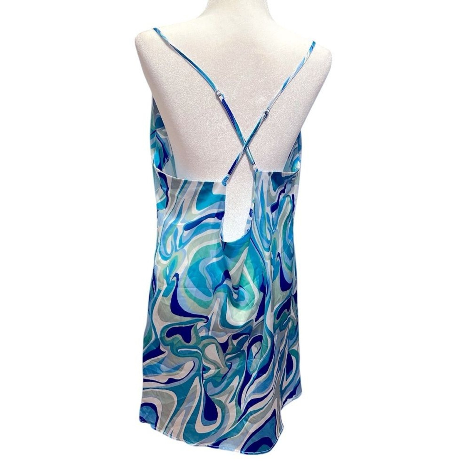 Cupshe Crystal Beach Row Dress Marble Criss Cross Blue Green Slip Dress XL