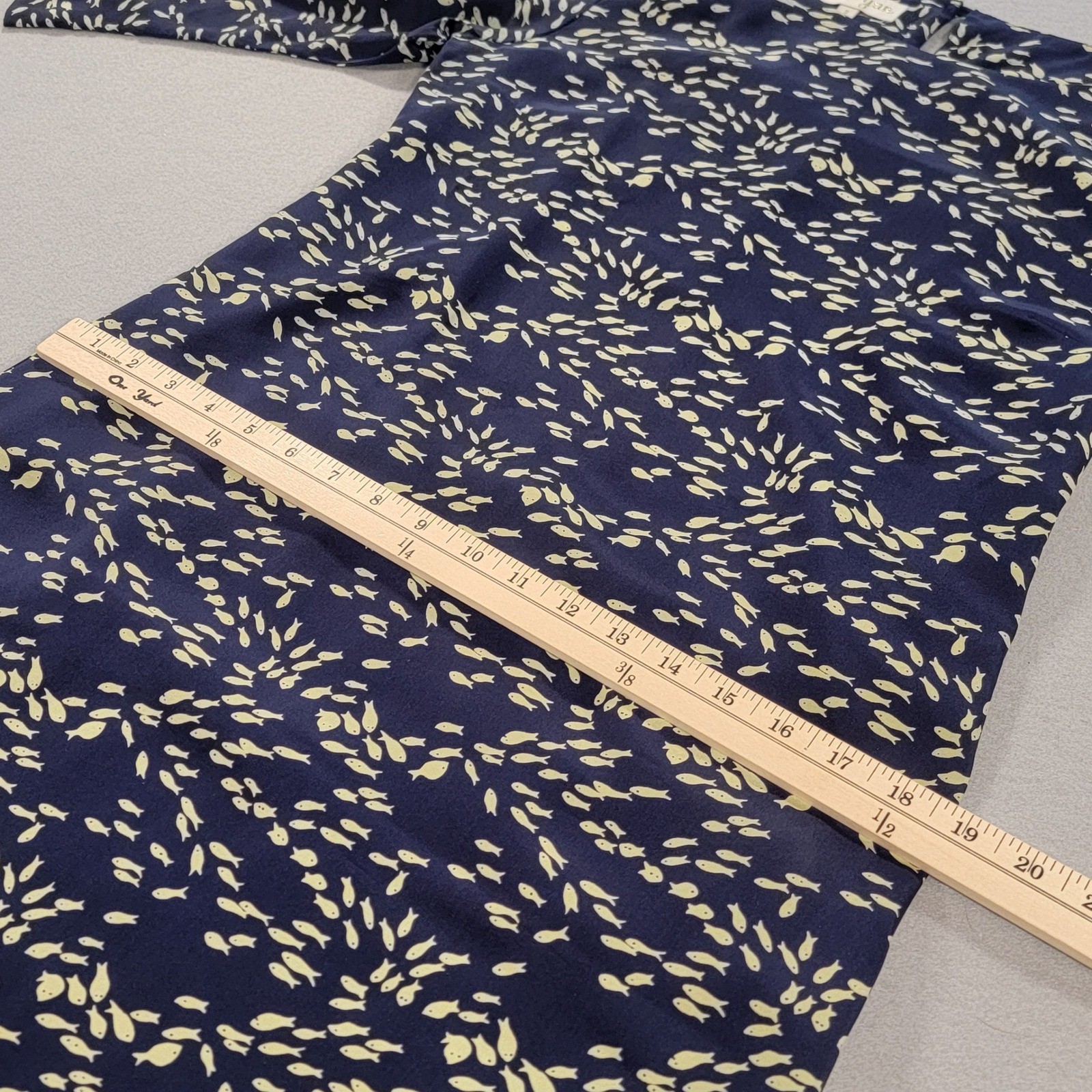Britt Ryan 100% Silk Fish Print Shift Dress Navy 3/4 Sleeve Women’s Size 8