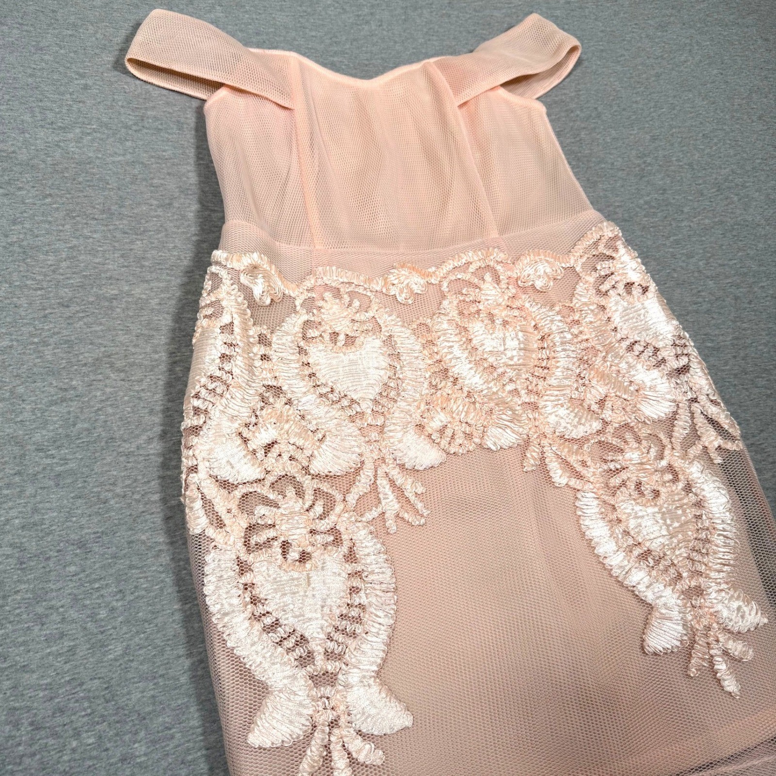 Soieblu Peach Pink Mesh Lace Off The Shoulder Mini Dress Womens Large Cocktail