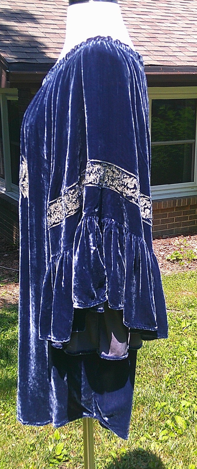 Tasha Polizzi Blue Velvet Hippie Cowgirl Mini Dress Tunic Off Shoulder M EUC