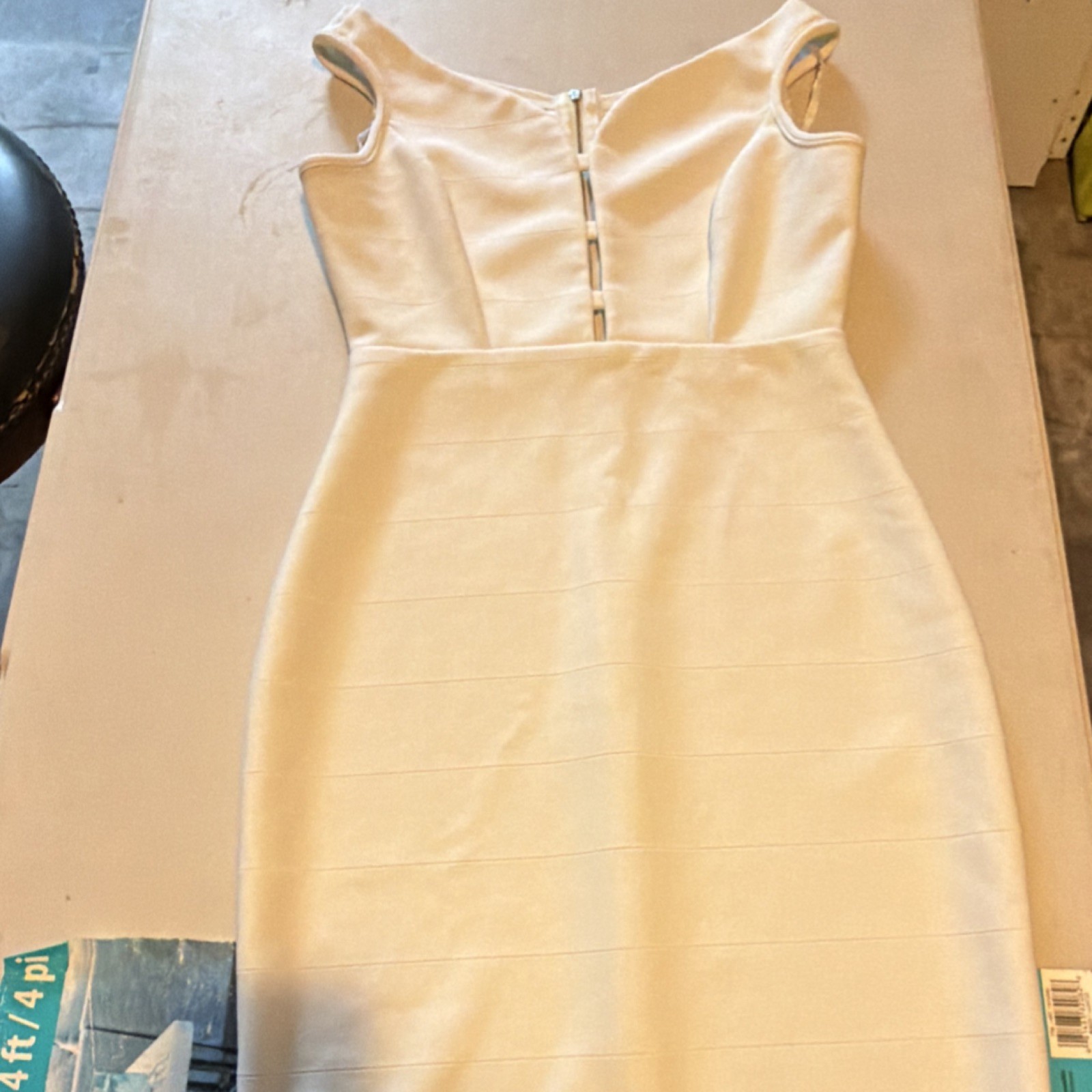 loveJ Ivory Sheath Dress Sleeveless Knee Length Zip Solid S Women