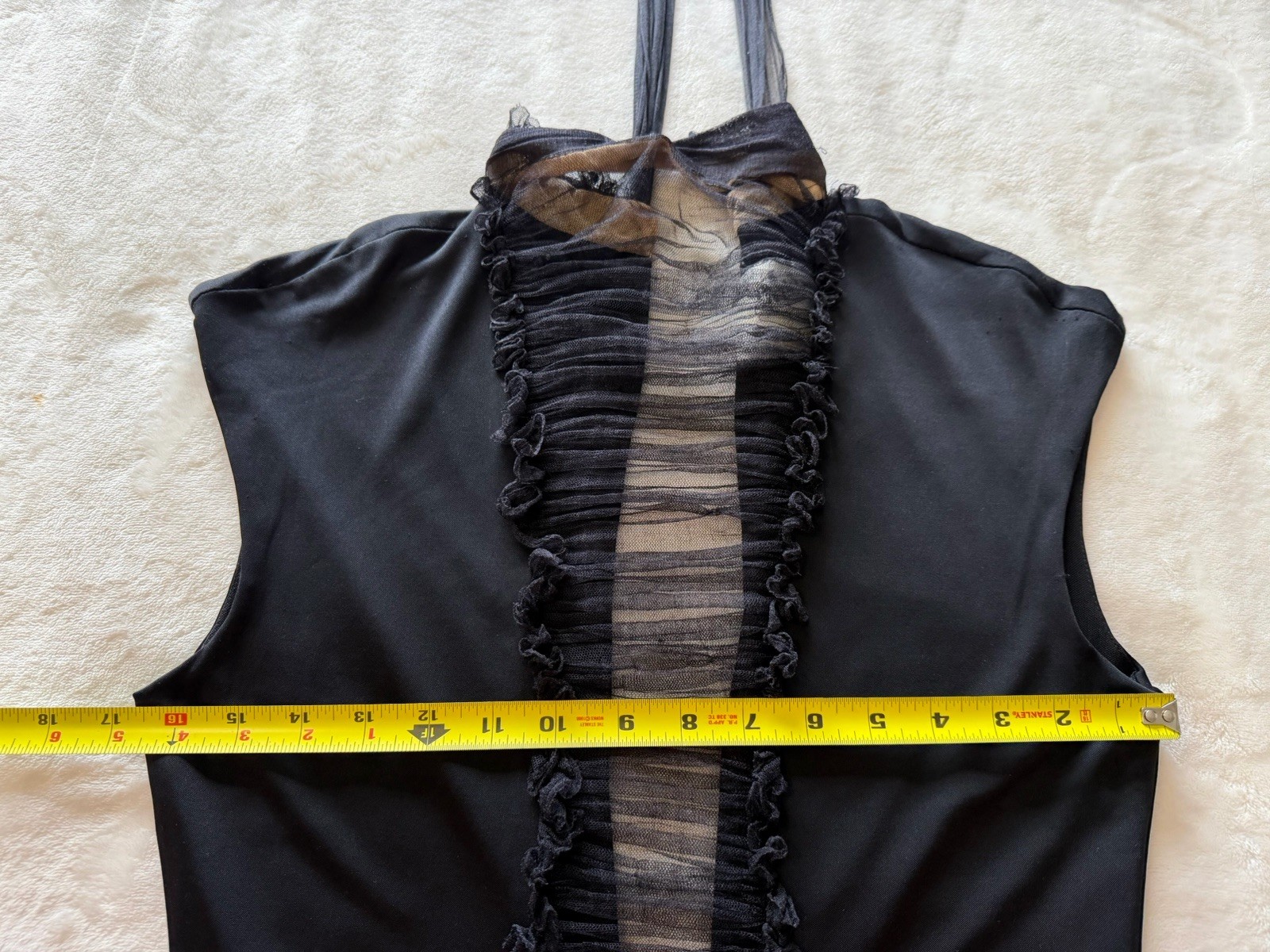 Y2K 90s Vintage Vera Wang Size 10 Black Rushed Mesh Midi Dress Silk Blend *READ