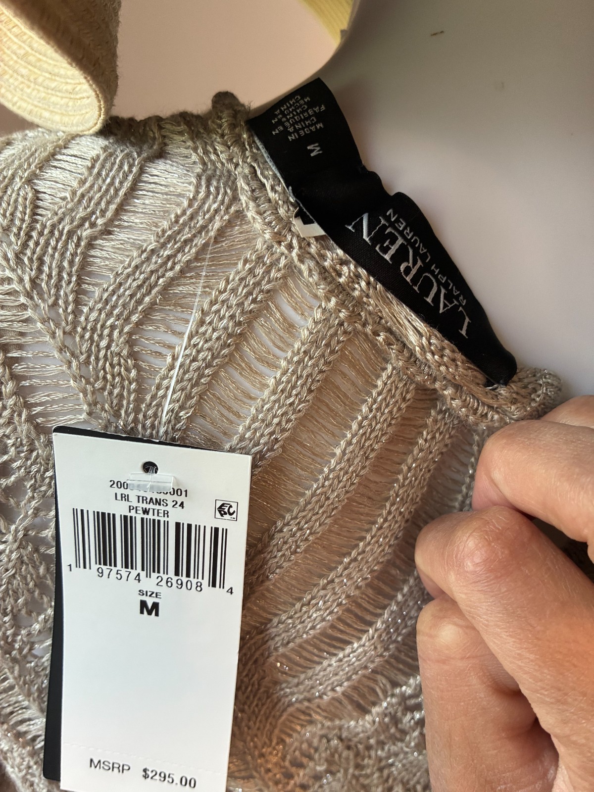 Lauren Ralph Lauren Linen-Blend Knit Sweater Dress Tan Gold Open Work Medium