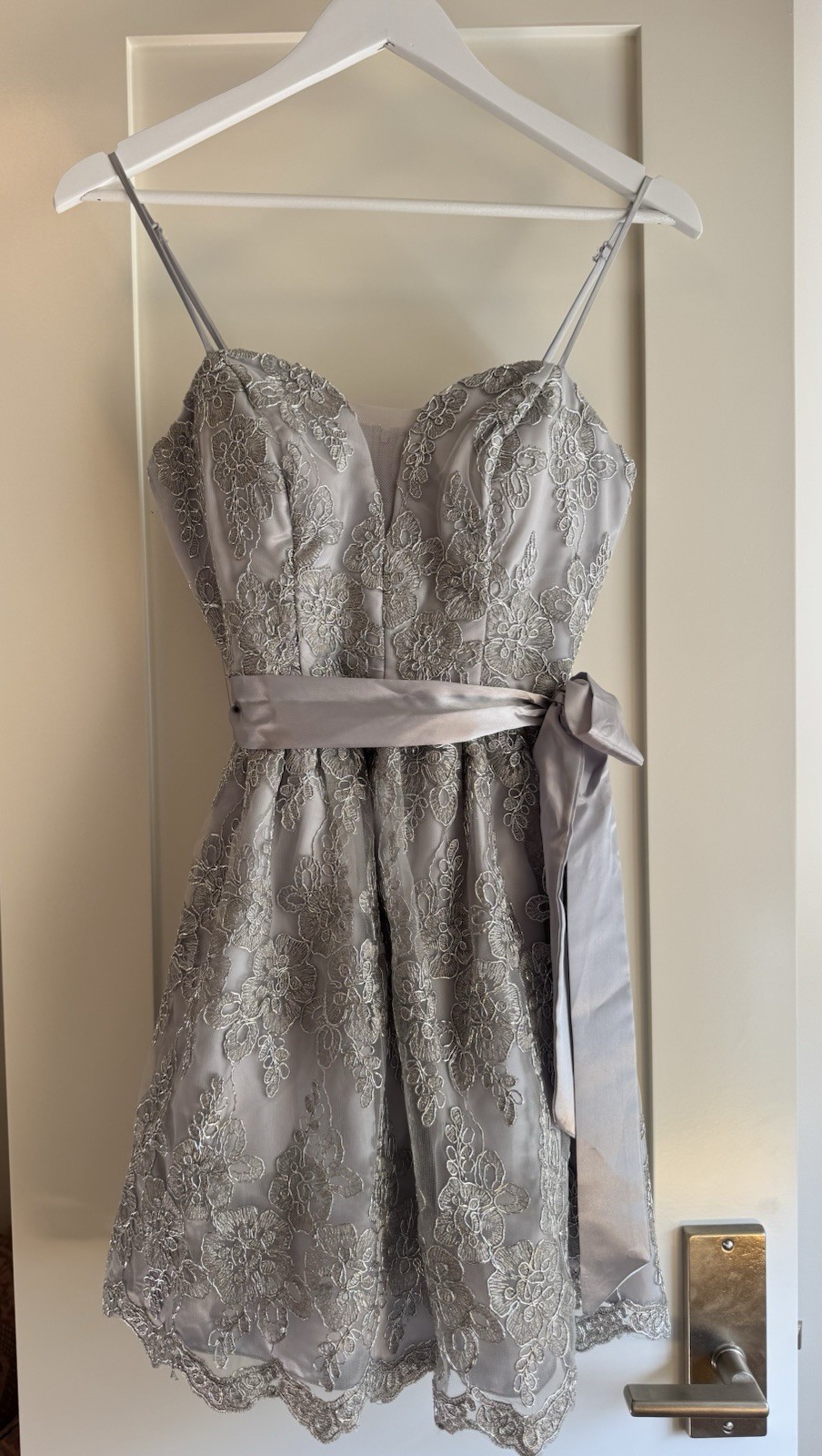 Say Yes to the Dress Womens Floral Embroidered Dress Metallic Gray Silver 7/8
