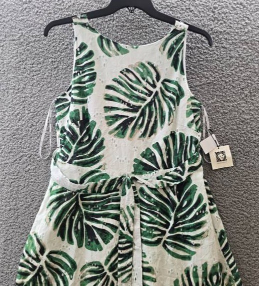 Anne Klein Printed Cotton Eyelet V-Neck Dress Women’s 10 White Dove Multi