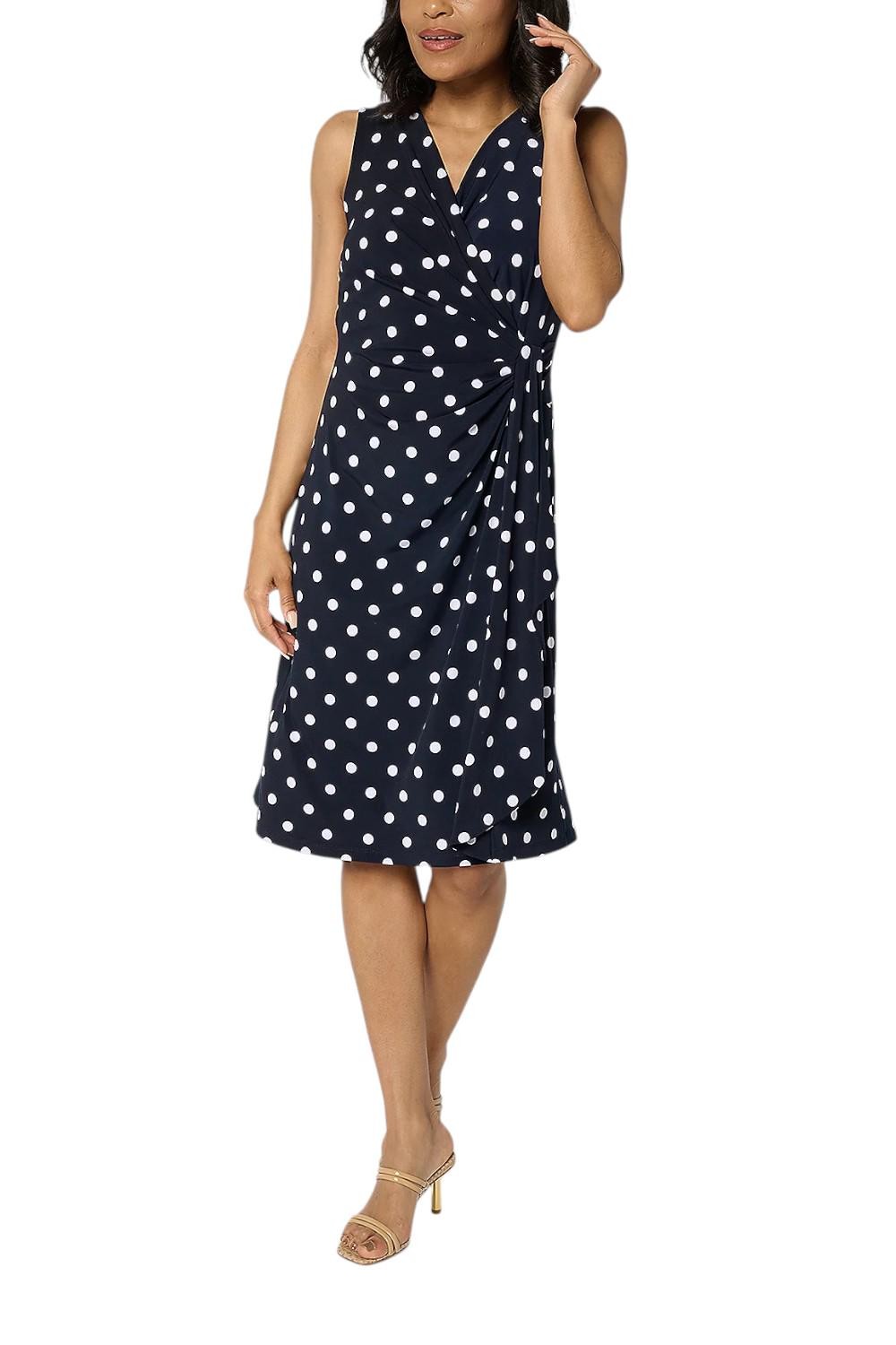 Susan Graver Women’s Liquid Knit Faux Wrap Cascade Dress Navy