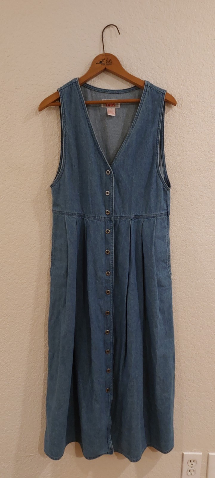 Vintage 90s Fads Button Down Denim Dress Modest Western Size 6 Small Sleeveless