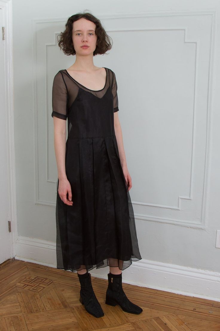 Women Sheer Black Organza Dress Beach Wedding Evening Cocktail Party Wear Gown