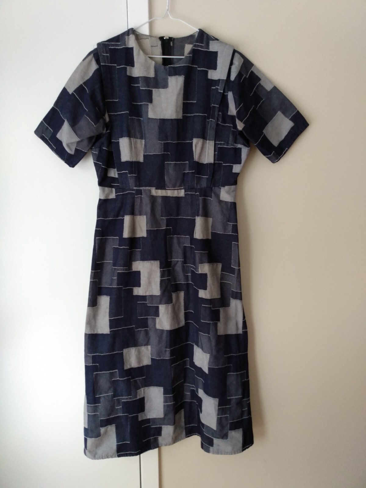 Handmade Denim Jean Patchwork Dress Plus Size 44.5″B 34″W Amish Mennonite Cape