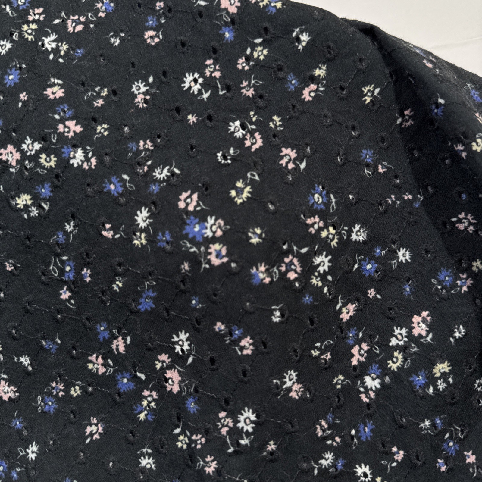 Anthropologie Maia Bergman Simone Smocked Black Floral Eyelet Midi Dress Size S