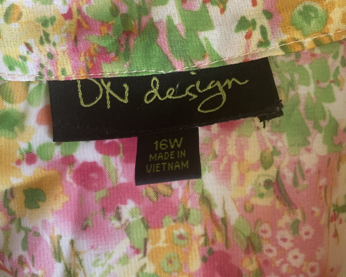 DN Design 2pc Dress & Jacket 16W Floral Yellow, Green, Pink & White