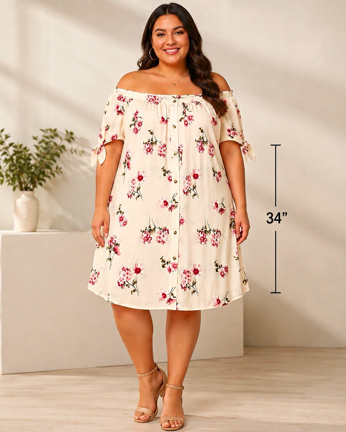 Stella Tweed Women’s Floral Off-the-Shoulder Dress Size XL – Cream Pink Print