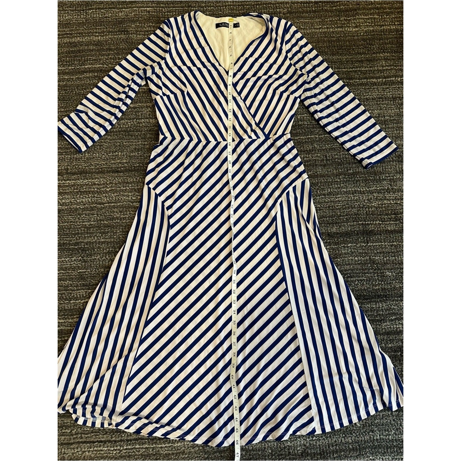 Lauren Ralph Lauren Blue White Striped Surplice Midi Dress Size 6 Coastal Preppy