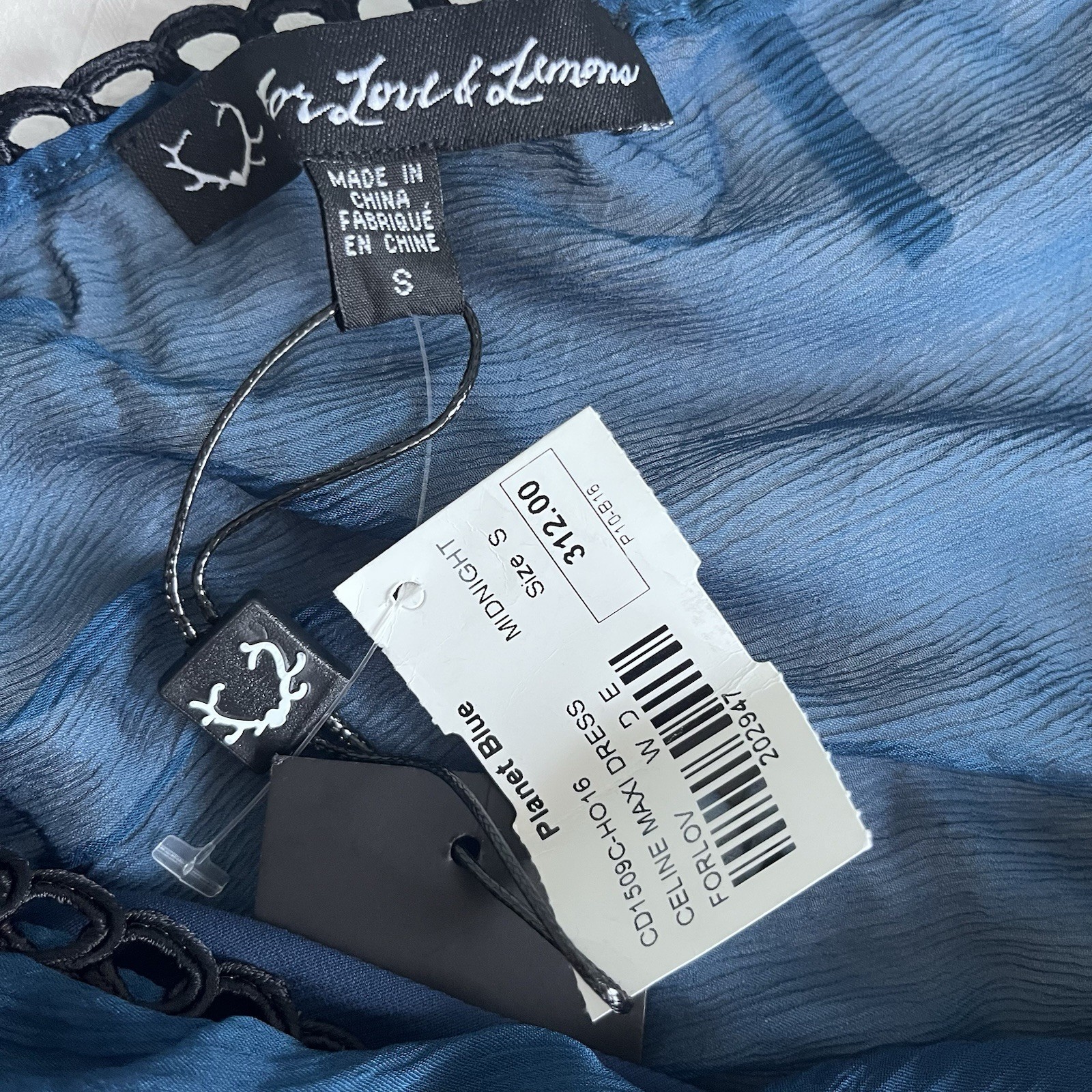 For Love And Lemons Celine Maxi Dress Size S Blue Silk Blend Bohemian NWT