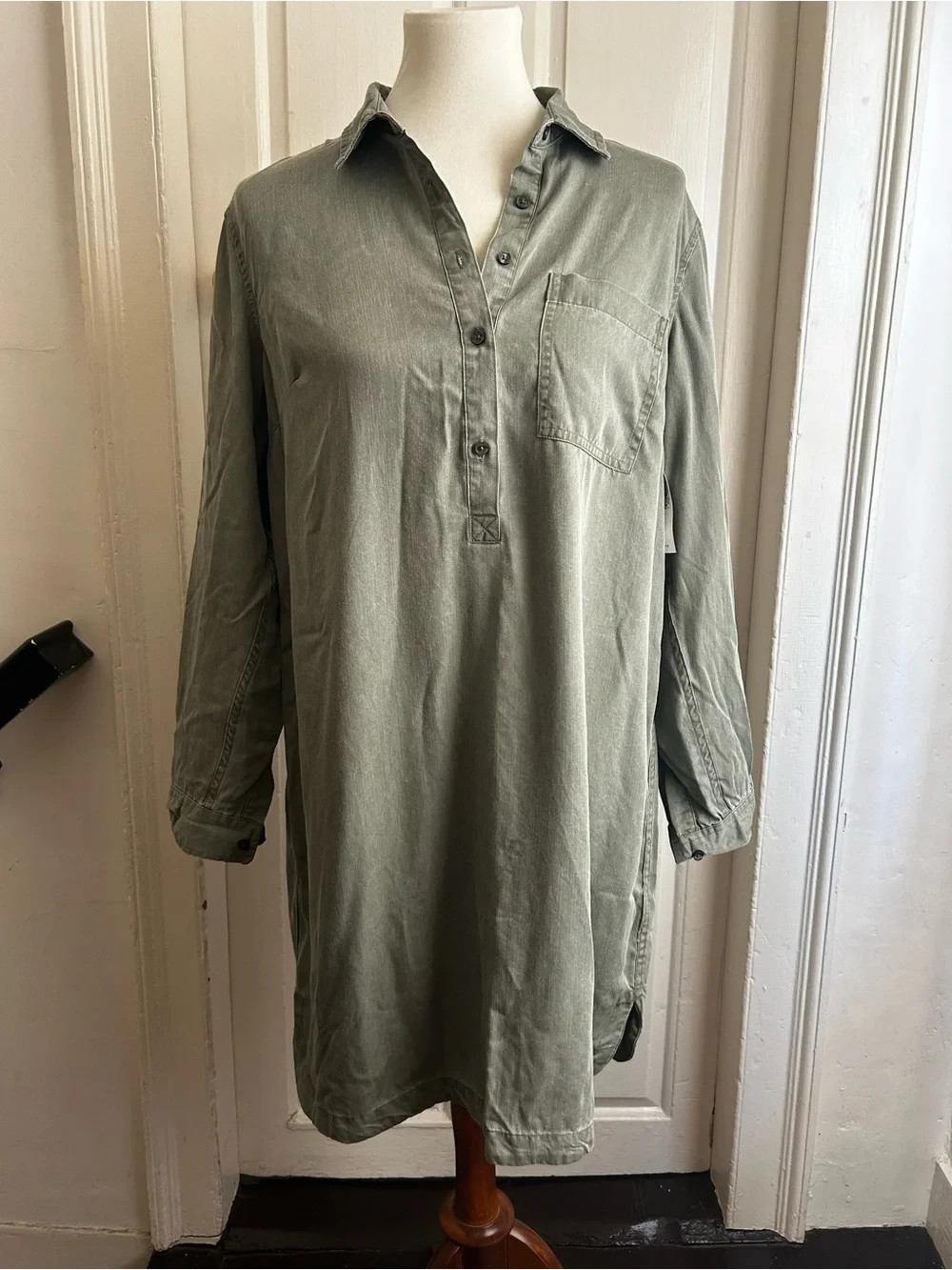 NWT Old Navy Tencel Lyocell Olive Green Utility Shirt Dress Long Sleeve Large
