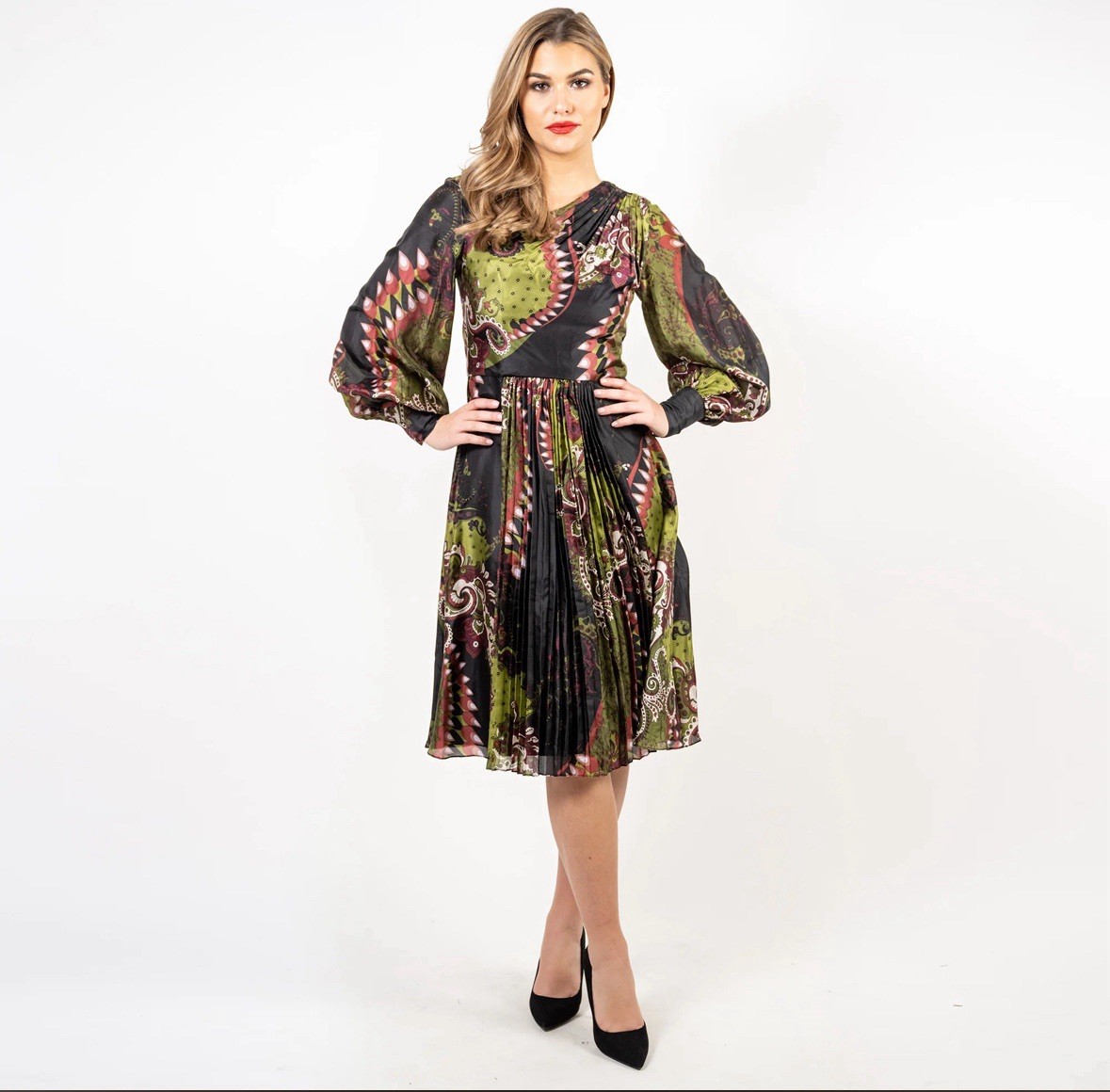 Cenia New York Silk Dress Asymmetric Neckline Pleated A-line Dress Size 8 Womens
