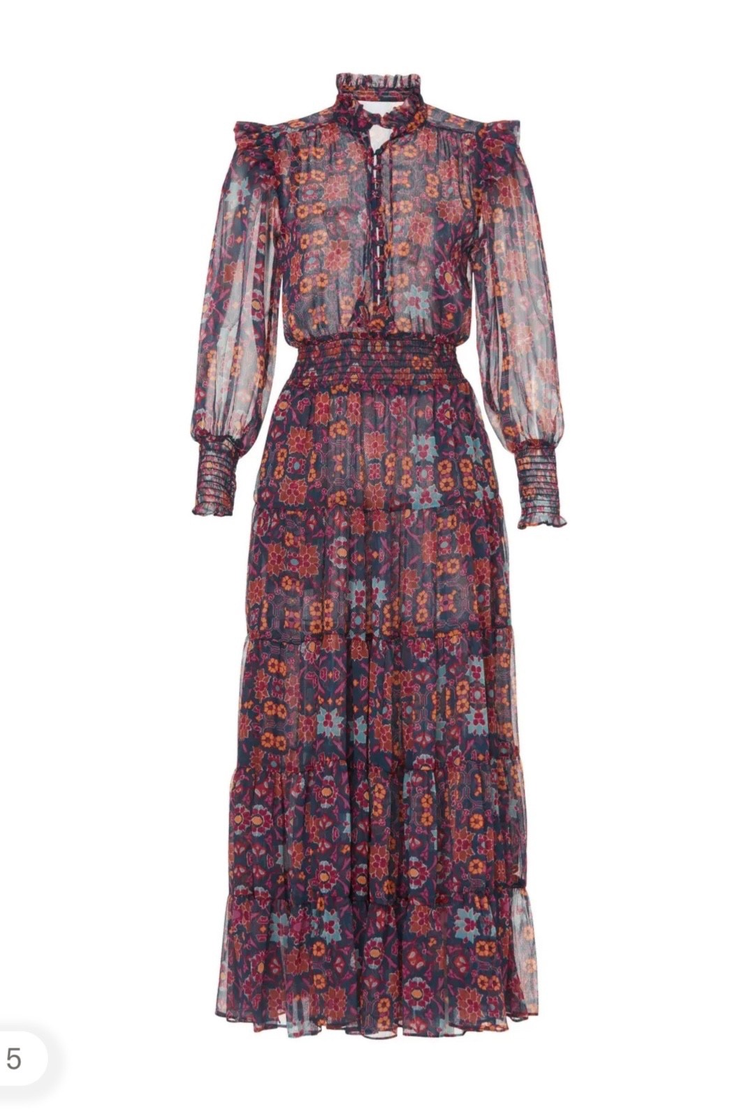 MISA Los Angeles Anisa Chiffon Ruffle Midi Maxi Dress Medium Wedding Guest