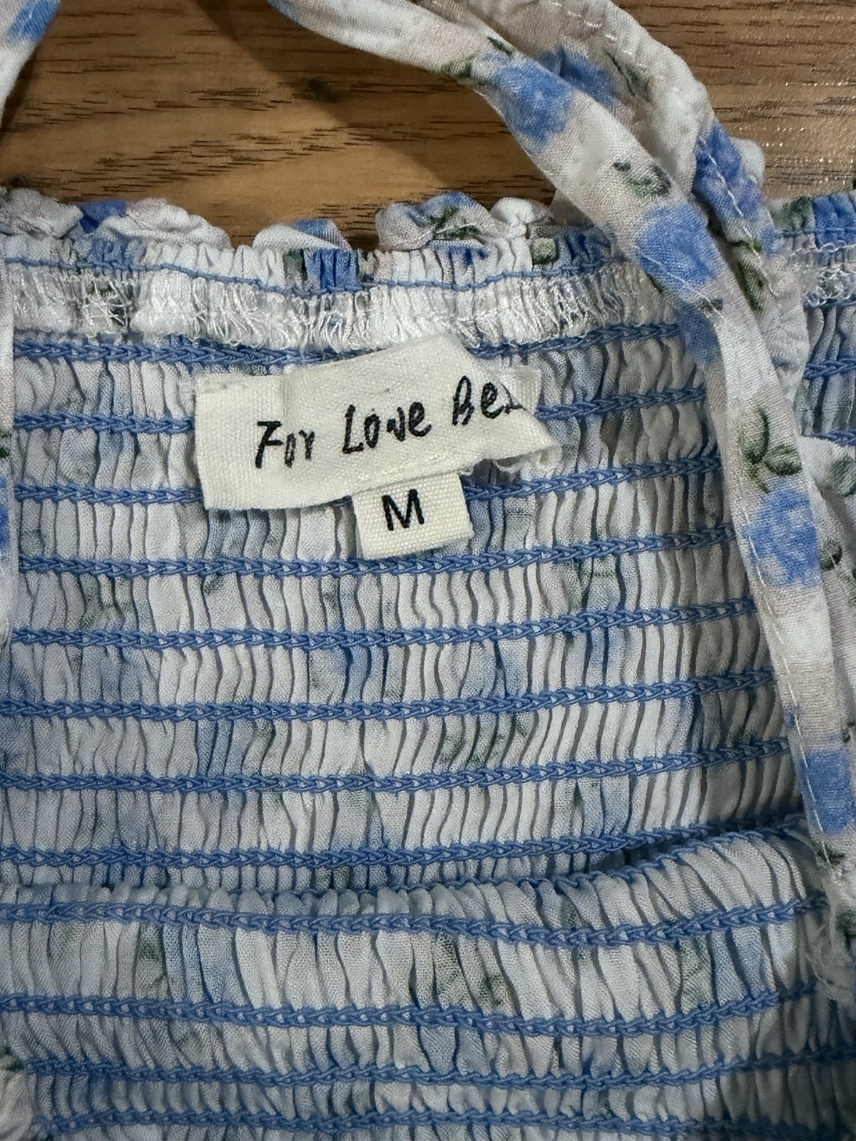 For Love Bell Blue Floral Smocked Ruffle Mini Dress – Size Medium