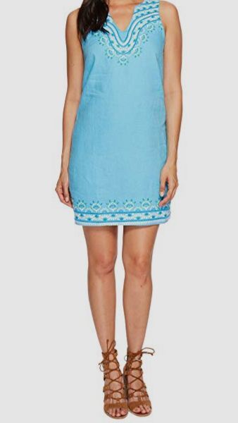 $100 Hatley Women’s Blue Portia Embroidered Sleeveless Shift Dress Size XS