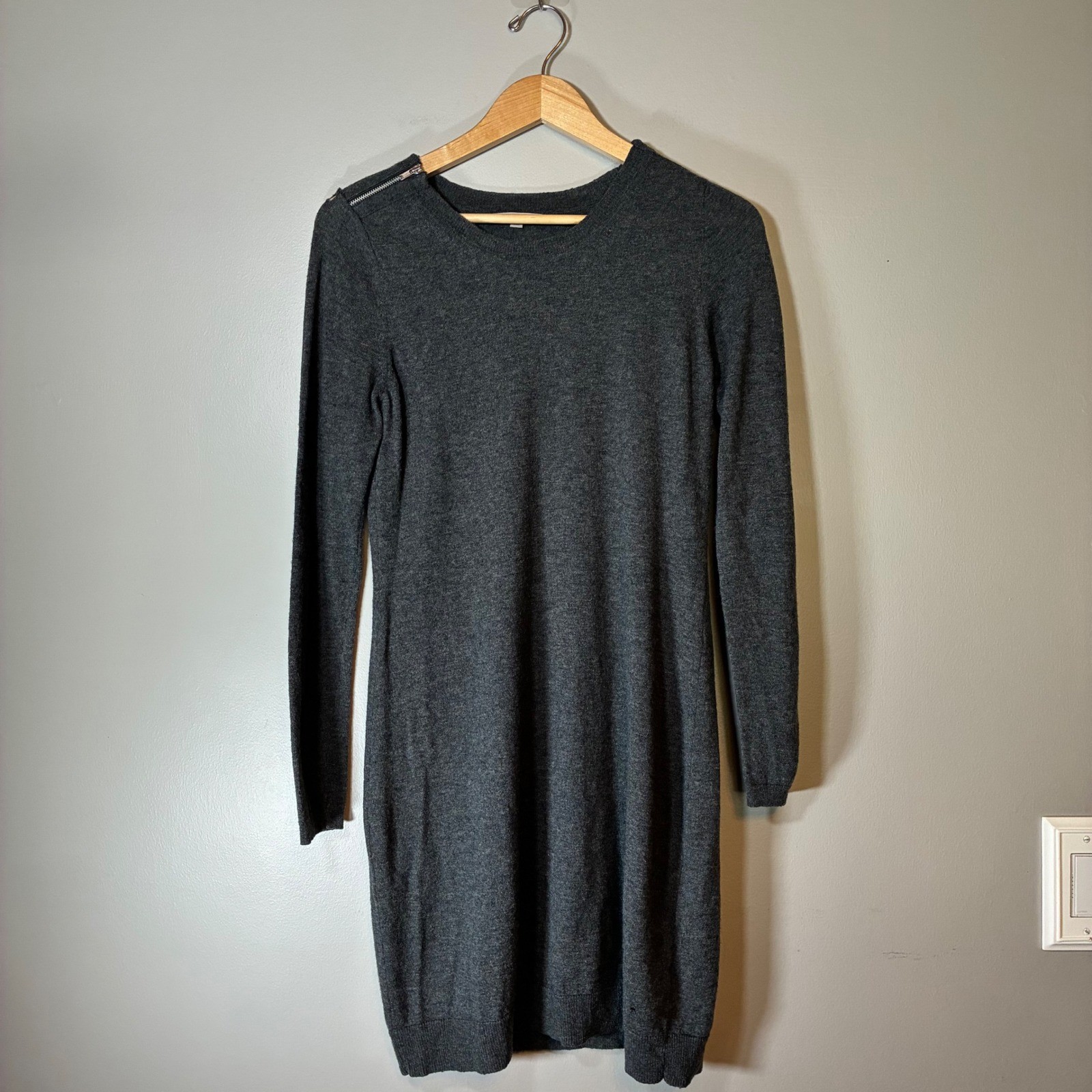 Gap Womens Charcoal Gray Wool Cashmere Blend Shoulder Zip Sweater Dress Medium