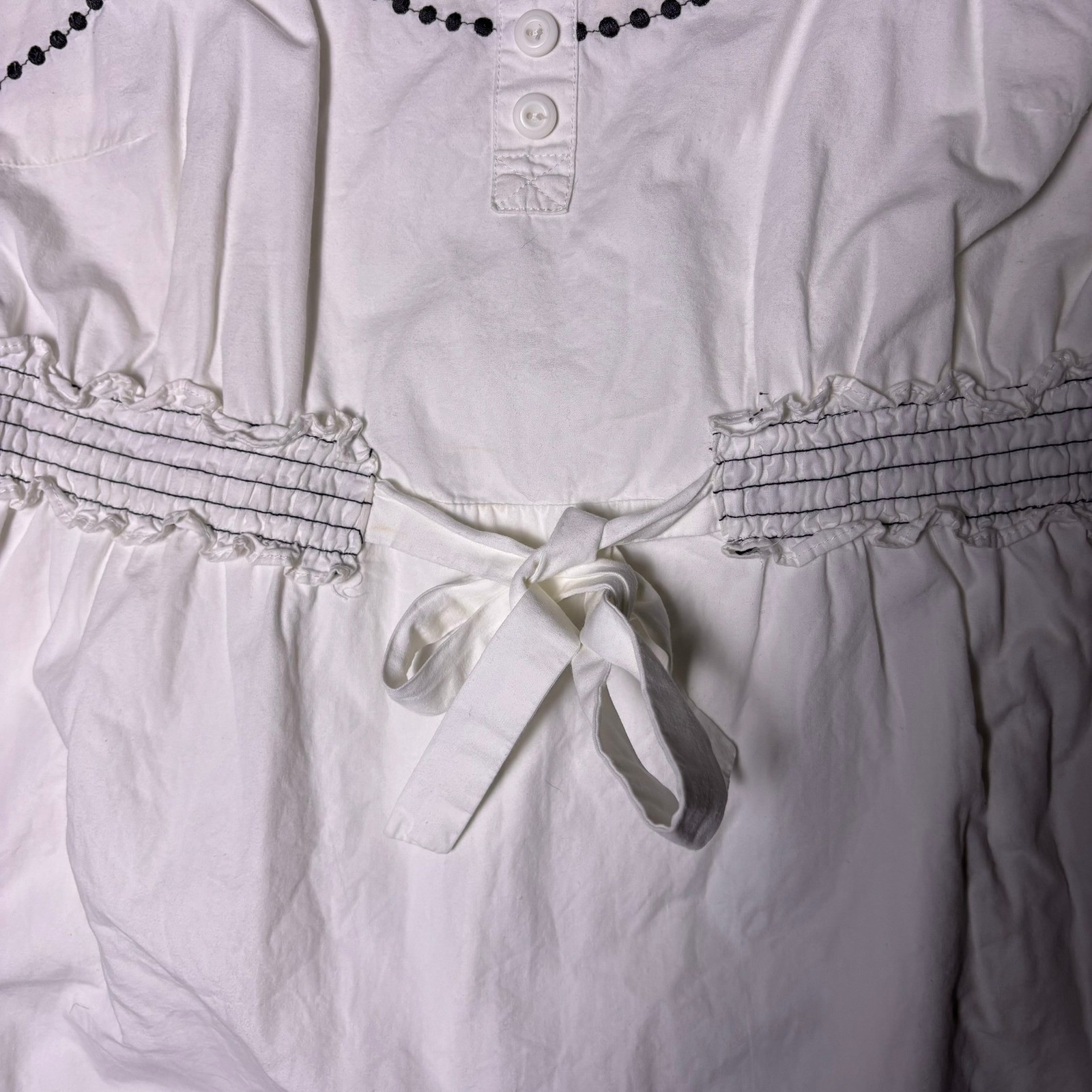 Anthropologie Aryeh White Cotton Embroidered Fish Sundress Top Smocked Waist M/L