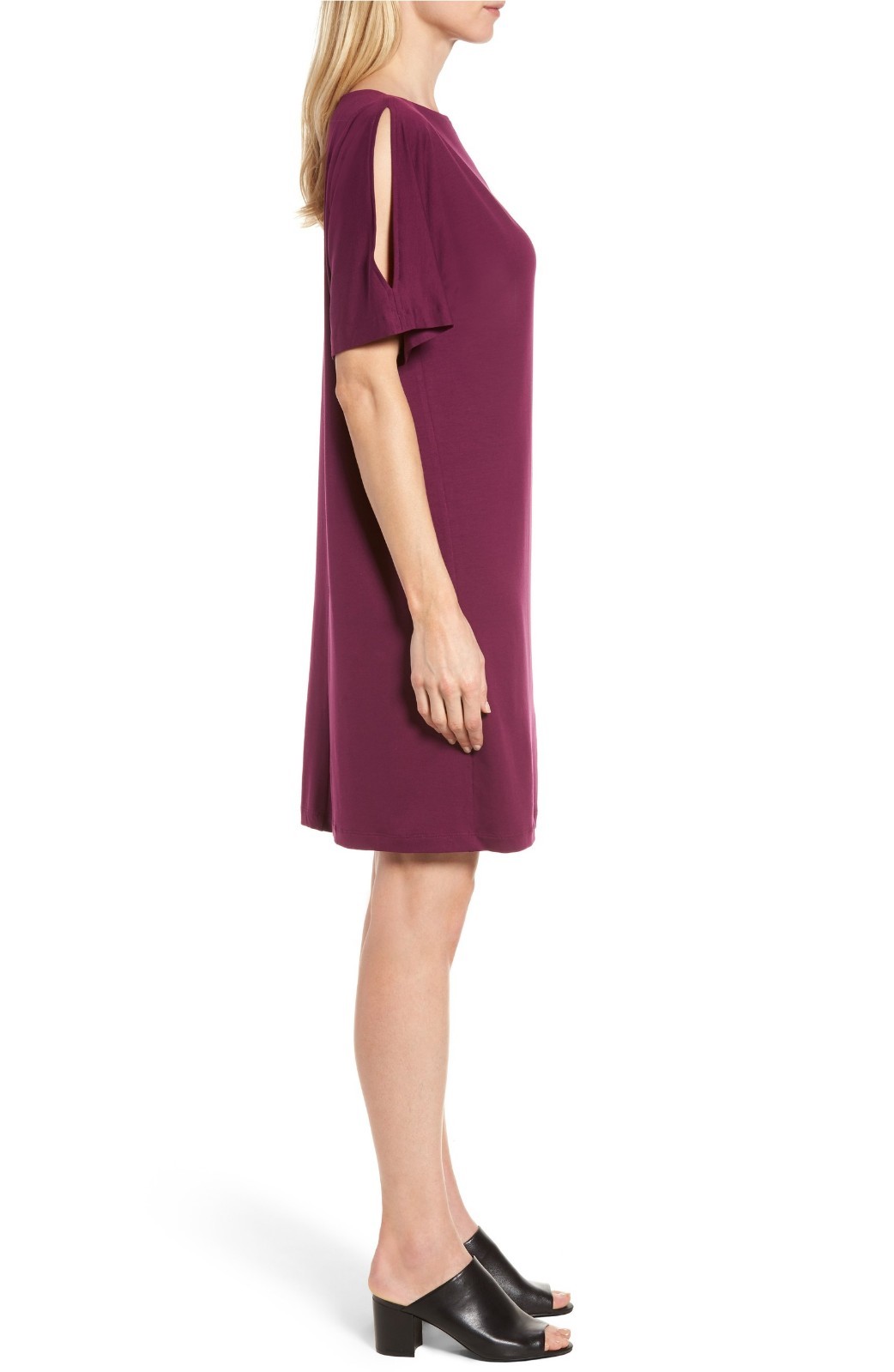 EILEEN FISHER Boysenberry Split Sleeve Kimono Tencel Jersey Shift Dress L 14/16
