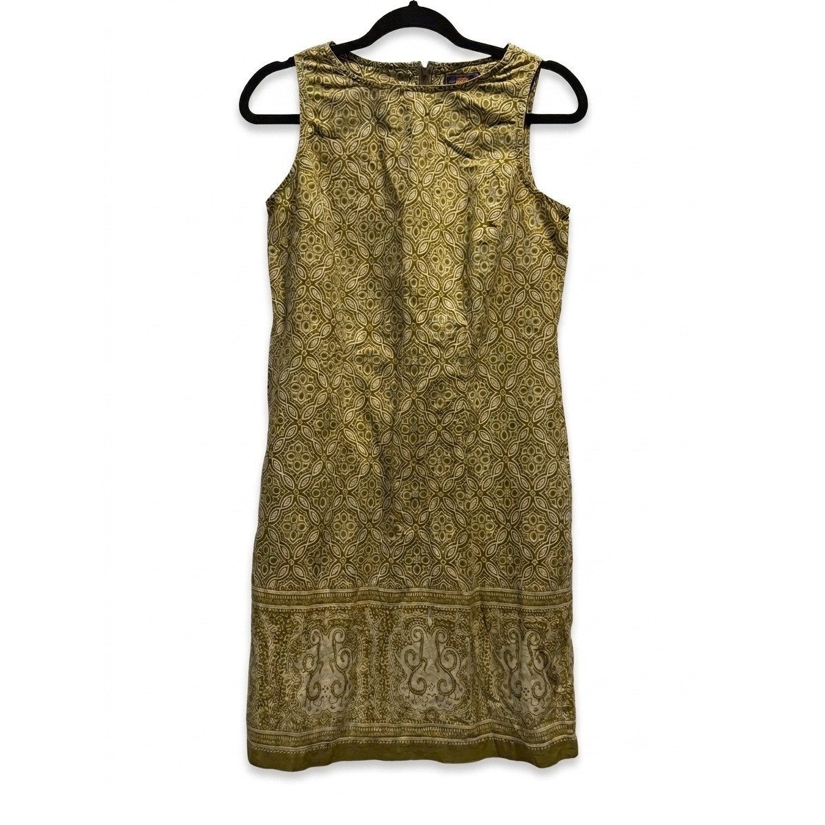 Route 66 Olive Green Geometric Medallion Print Cotton Sleeveless Shift Dress M