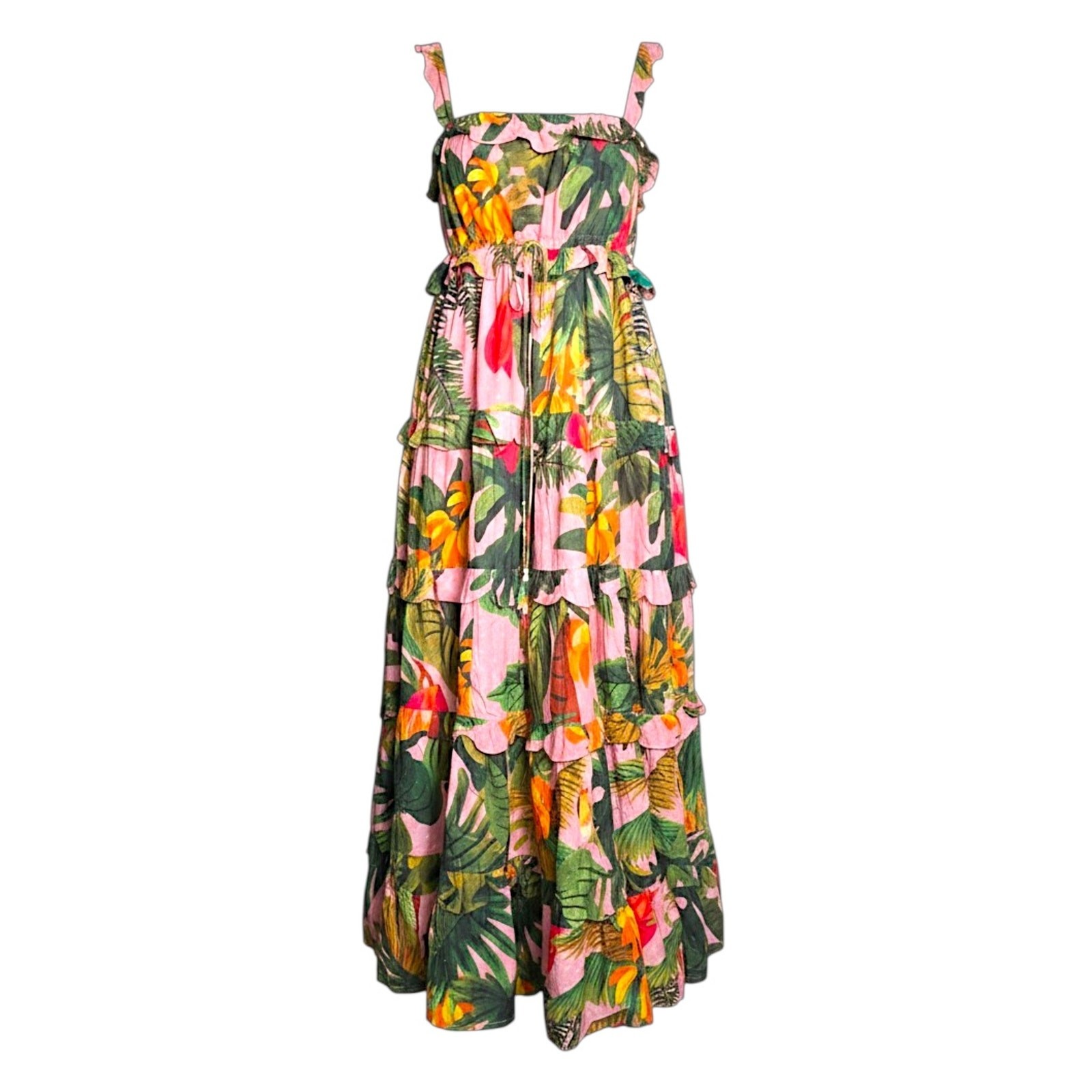 NWT Farm Rio Pink Cocoa Forest Tiered Maxi Dress Large Style 6286461