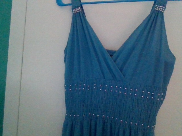 Light Blue Sundress Highlighted with Silver Studs Length 39 Inches Small