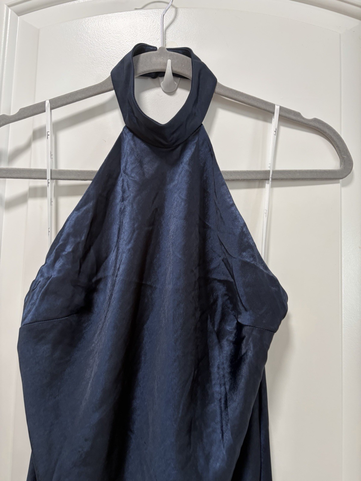 Lulus Love in Your Life NWT size Small Navy Blue Satin Halter Maxi Dress
