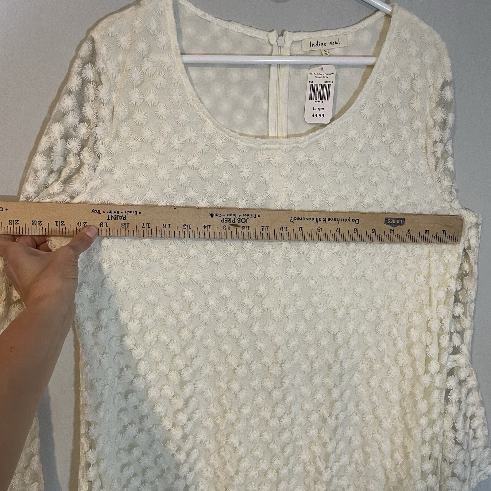 Indigo Soul Boho Lace Crochet Mesh Embroidered Dress Bell Sleeve Women L
