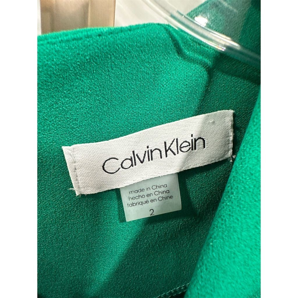 Calvin Klein Women’s Green Ruffle Sleeve Sheath Dress Size 2