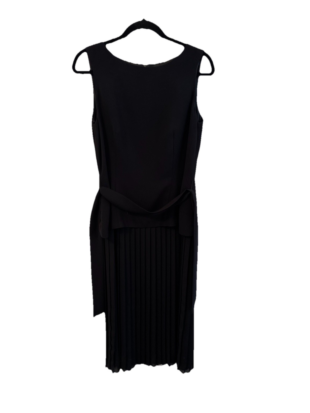 YL by Yair Black Sleeveless Pleated-Bottom Midi Dress with Waist Tie