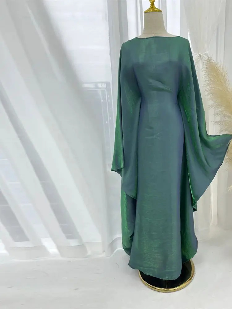 Ramadan Eid Abayas for Women Modest Fashion Shimmer Batwing Satin Abaya Dubai Lu