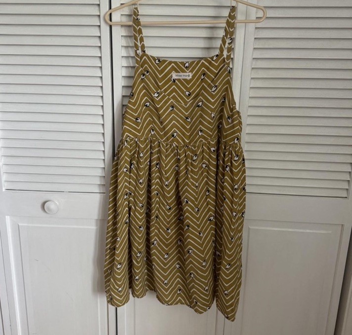 Cute Yellow Dress with A Chevron Pattern. Linen-like Fabric.