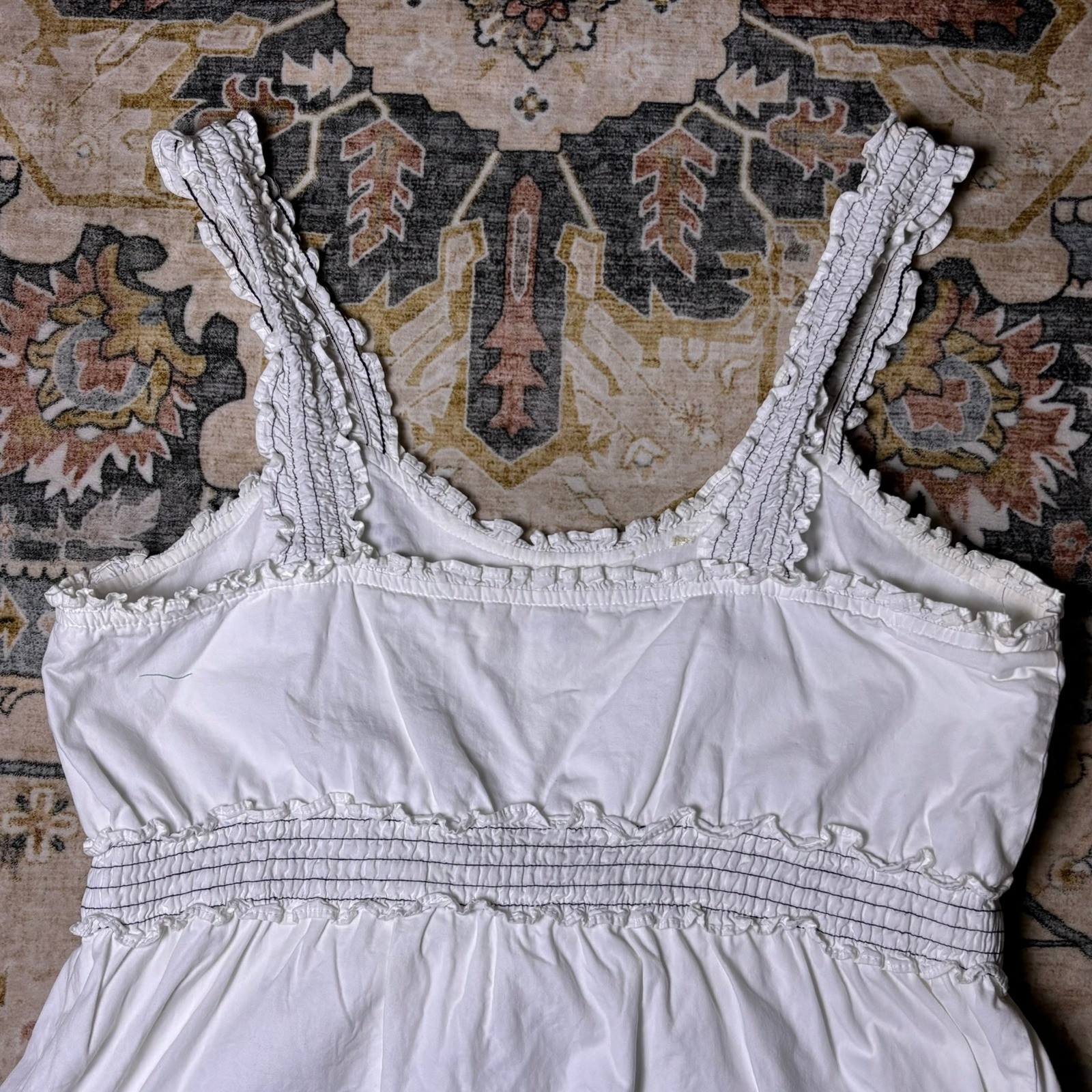 Anthropologie Aryeh White Cotton Embroidered Fish Sundress Top Smocked Waist M/L