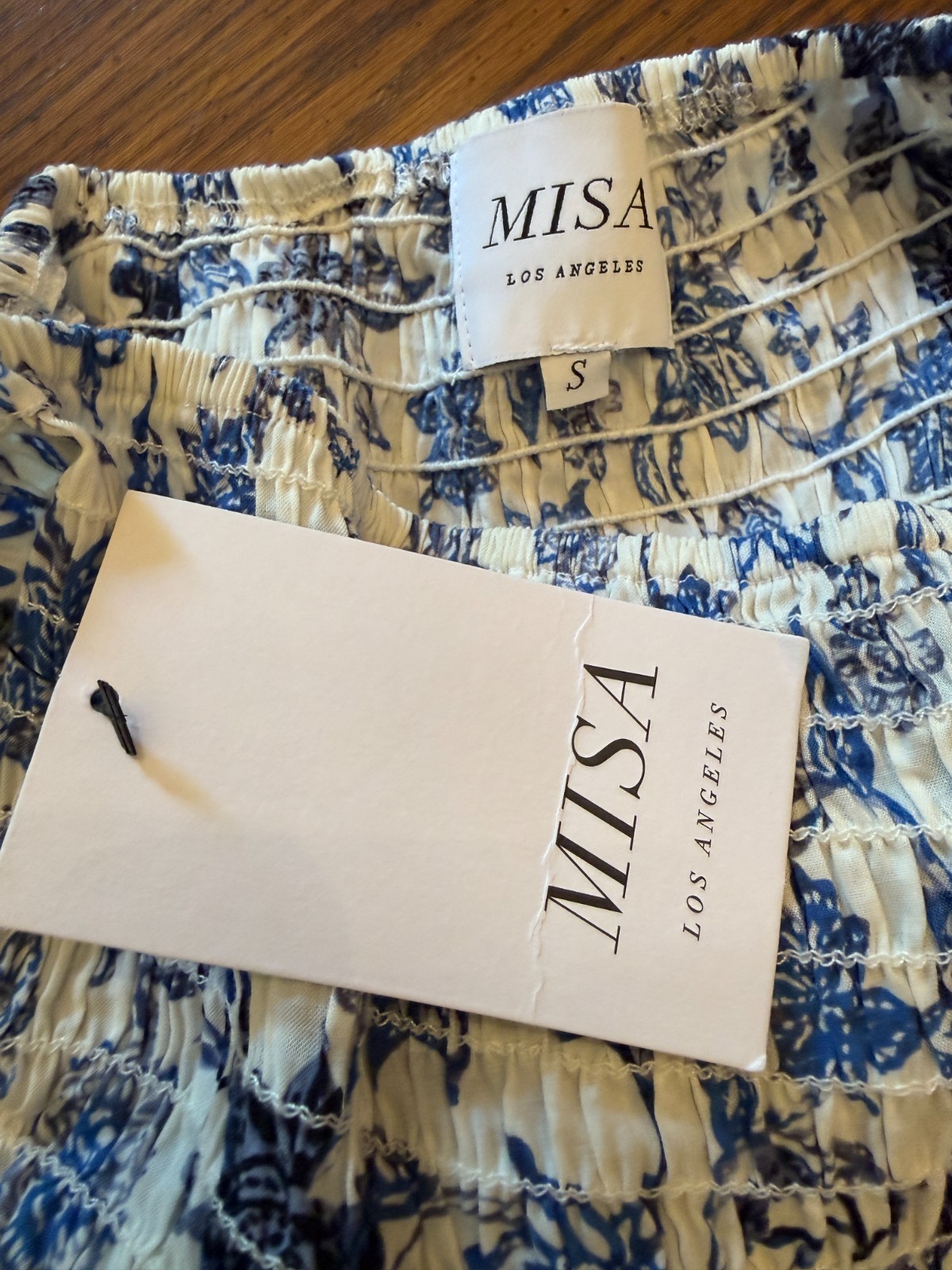 Misa Los Angeles Zadie Boho Mini Ruffle Floral Blue White Dress SZ S NWT