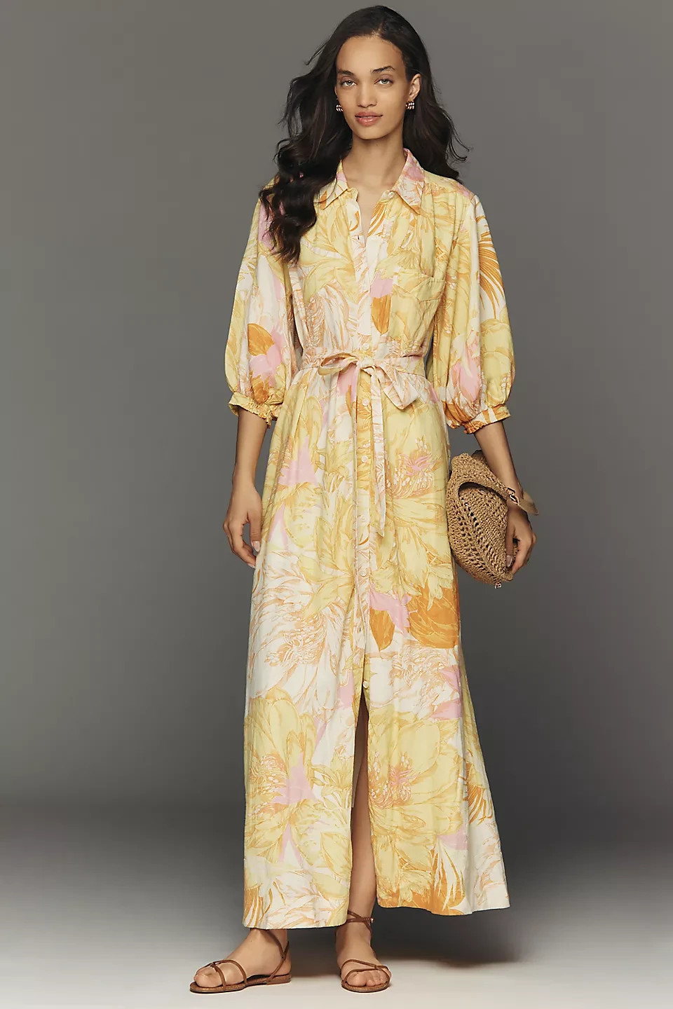 Anthropologie Maeve Mona Linen Maxi Shirtdress 4130578570052