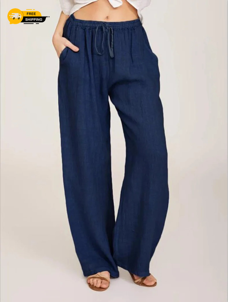 Linen Pants Summer and Autumn Solid High Waist Wide-Leg Trousers Female Loose He