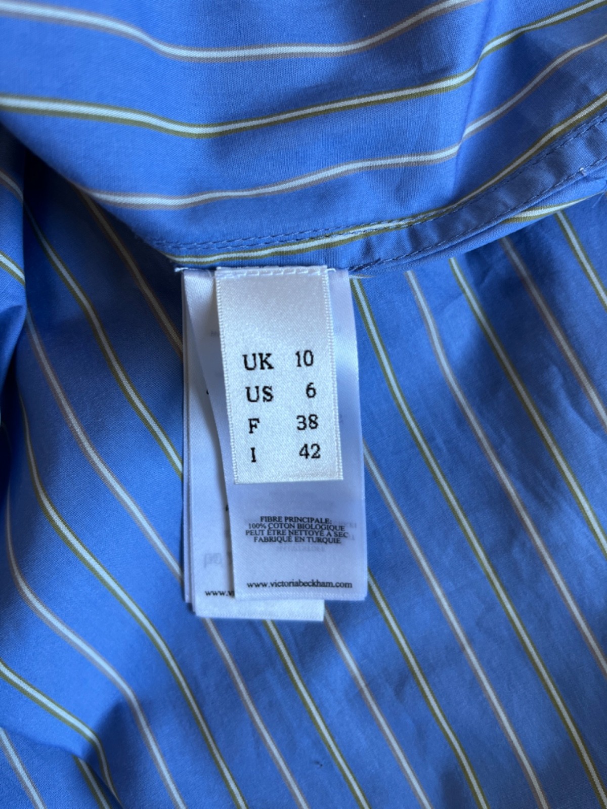 Victoria Beckham Striped Cotton-poplin Midi Dress Sz UK 10/US 6 Blue Euro Summer