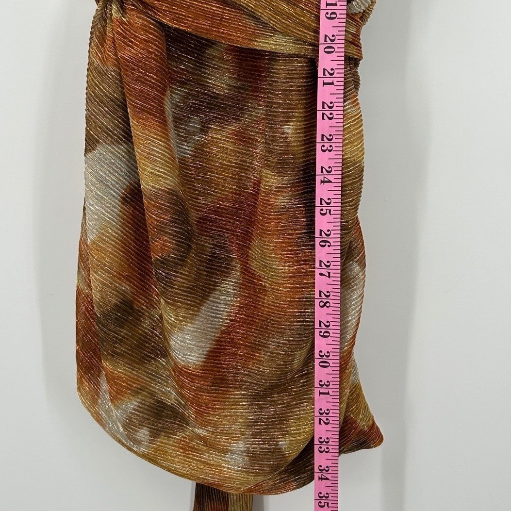 Reset by Jane Womens One Shoulder Metallic Plisse Mini Dress Copper Gold Large